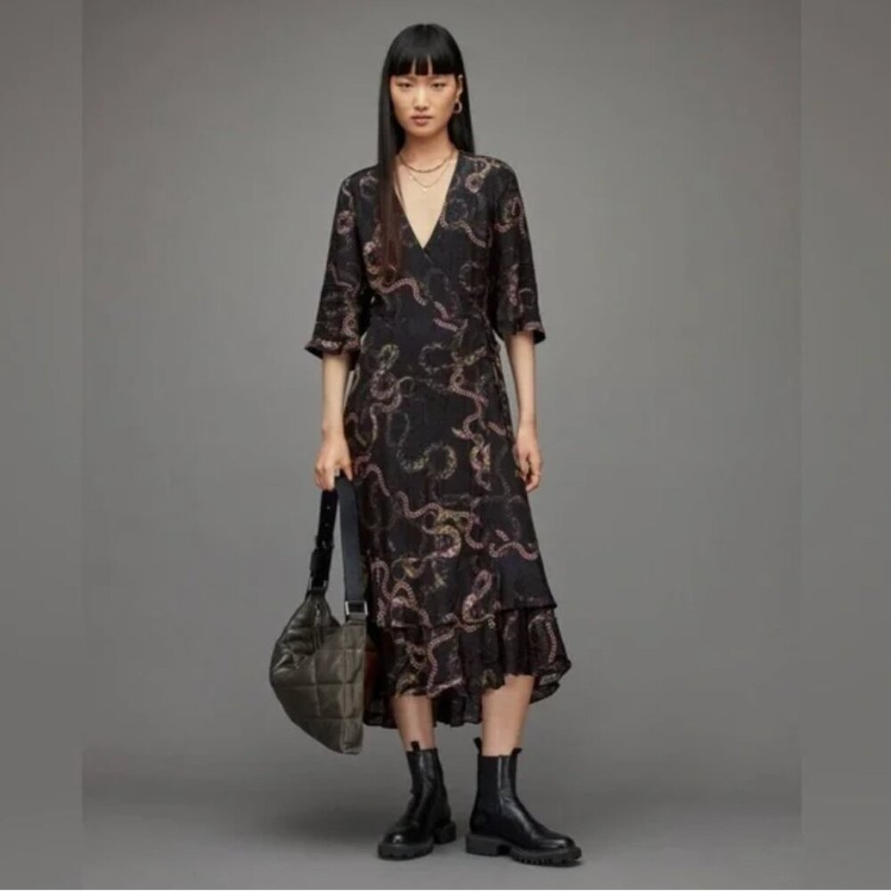 NWT All Saints | Delana Tempest Wrap Dress, Deep Green Size 10 (US)